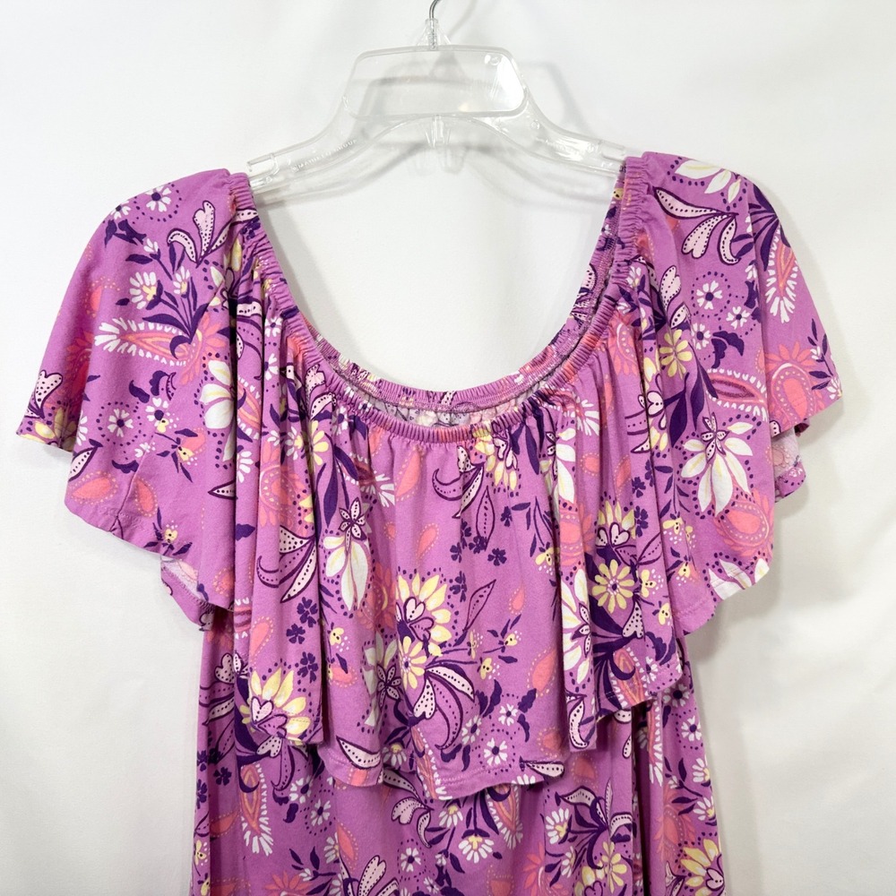 Woman Within Plus Size 22/24W Top 1X Purple Floral Off Shoulder Feminine 719 - Picture 5 of 10